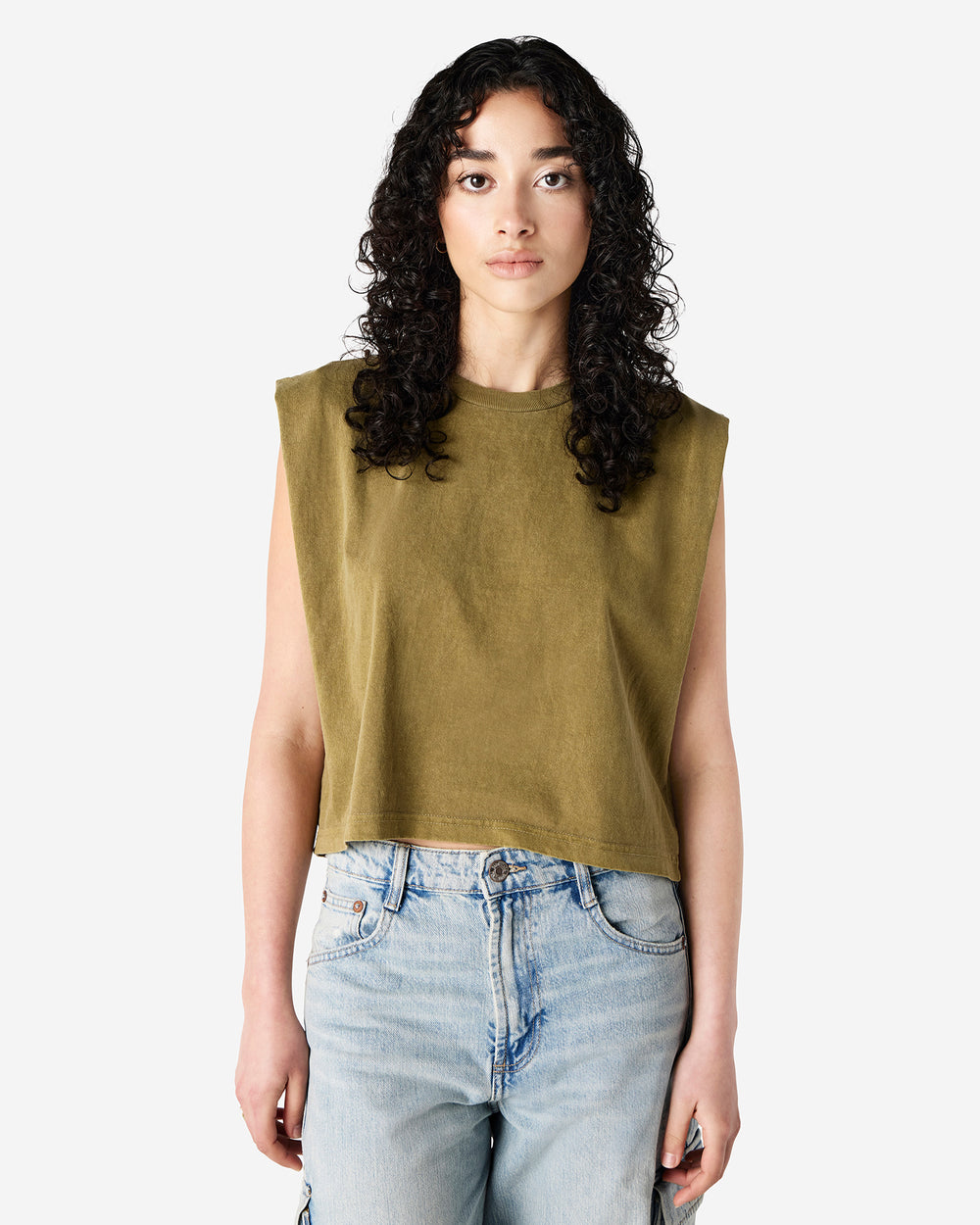 image of Women's Cropped Garment Dyed Muscle T-Shirt