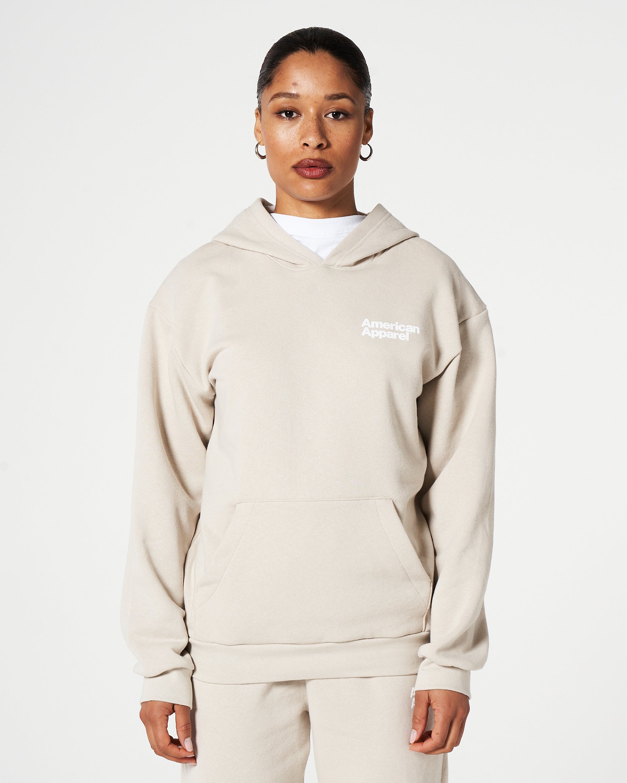 American Apparel Pocket Puff Print Logo Tracksuit Set -bone