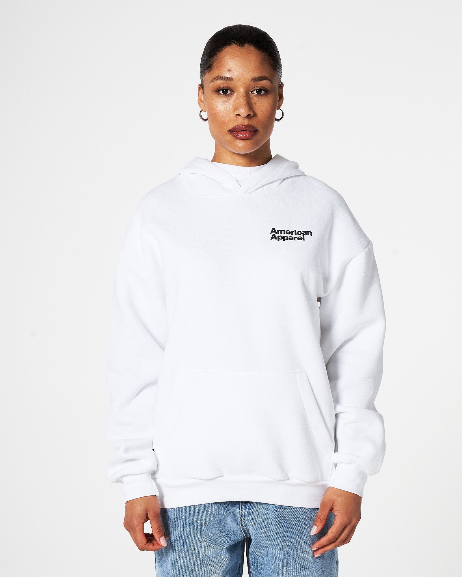 Unisex White Pullover Hoodie Oversized Pocket Relaxed Fit