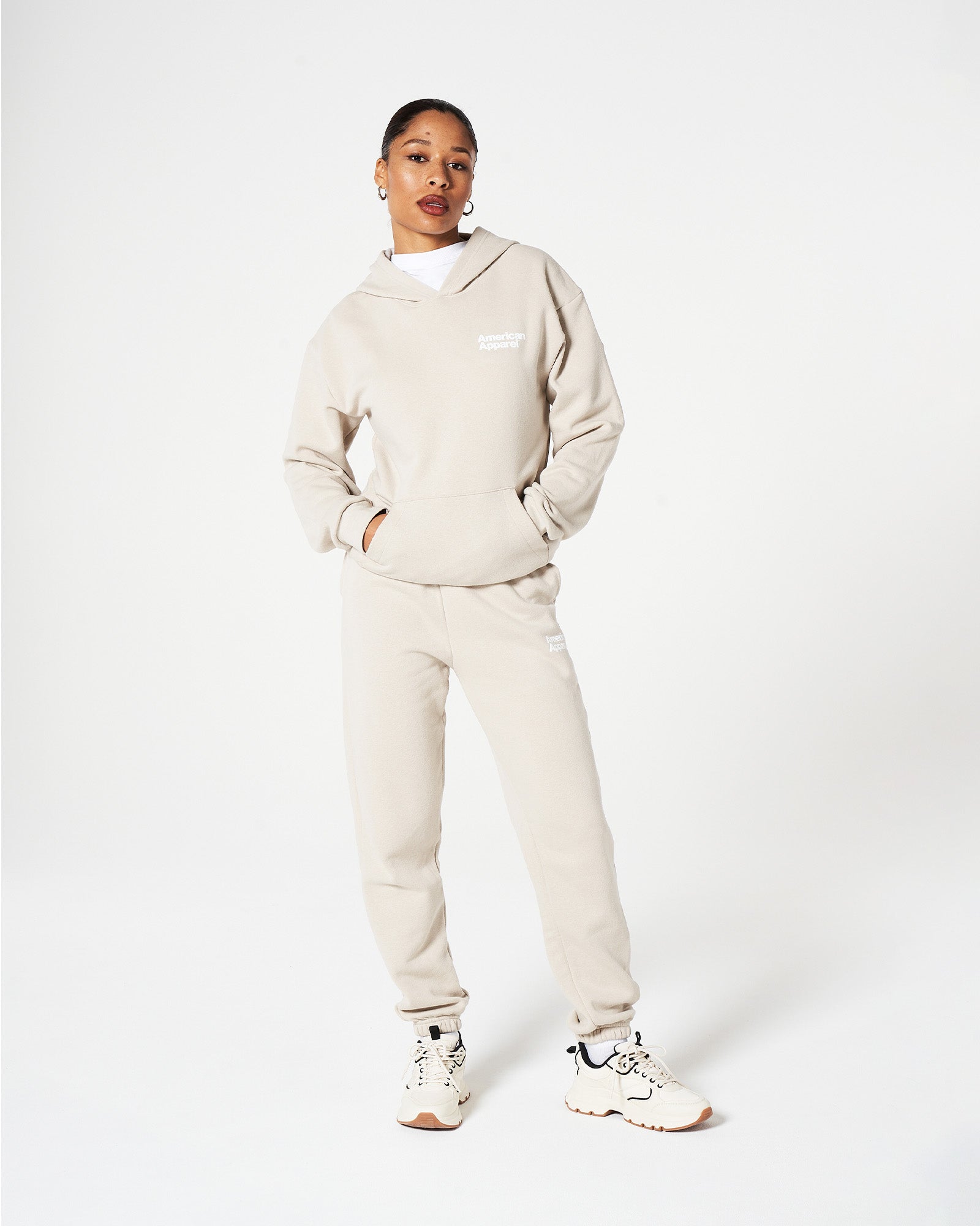 Bone Tracksuit Set | American Apparel Puff Logo Print(Front Only)