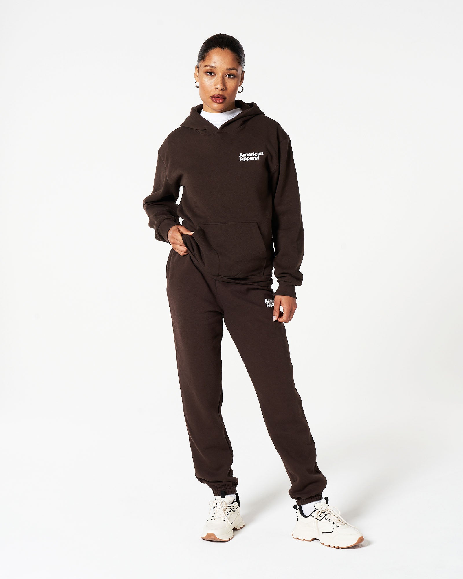 American Apparel Pocket Puff Print Logo Tracksuit Set -brown