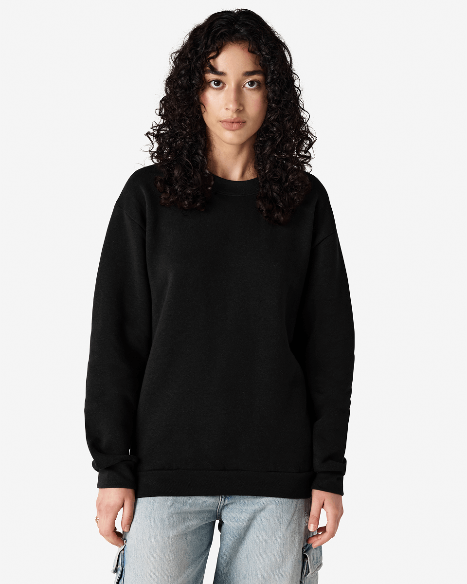 Female  model wearing a Reflex Unisex Crewneck Sweatshirt (front pose) -black